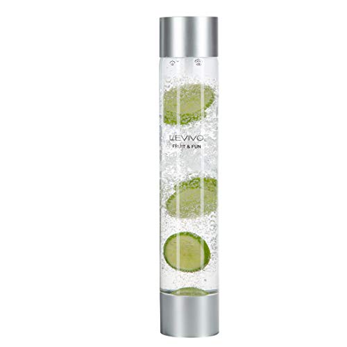 Levivo Botella para máquina de soda Fruit & Fun Slim, botella elegante para 1 l de bebida, con gran abertura para llenarla con fruta, verdura, etc., botella extra para máquina de soda, color Plata