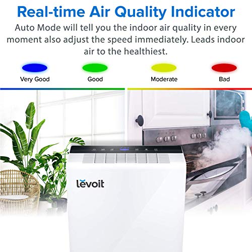 Levoit Purificador de Aire con Filtro HEPA y Carbón Activado, Hasta 55m², 5 Modos y 3 Niveles, Temporizador, Indicador de Calidad de Aire, Captura Alergia, Polvo, Humo, Caspa de Mascotas, LV-PUR131