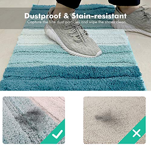 Lewondr Alfombra de Rayas, Tacto Suave Rectángulo Alfombra con Respaldo Antideslizante Absorbente, Diseño Moderno Alfombra Puerta De Baño para Hogar Sala de Estar Dormitorio - Gradiente Azul