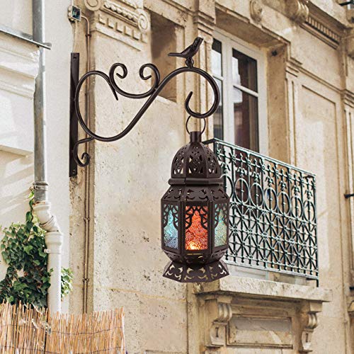 Lewondr Candelero Marruecos Colorido, Lámpara de Vidrio Colorida Estilo Marruecos con Base Fuerte, Lámpara Colgante Linterna de Viento para Hogar, Decoración, Dormitorio, Salón, Talla Pequeño - Negro