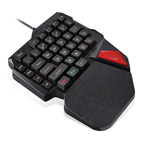 LexonElec K108 Teclado de Juego de una Sola Mano K108 Teclado de Juego con Cable 38 Teclas 3 Colores LED retroiluminado USB Multimedia de una Mano Teclado de Gamer con reposamuñecas para PC