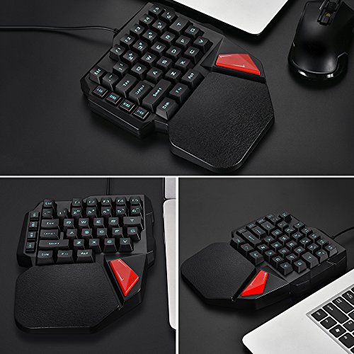 LexonElec K108 Teclado de Juego de una Sola Mano K108 Teclado de Juego con Cable 38 Teclas 3 Colores LED retroiluminado USB Multimedia de una Mano Teclado de Gamer con reposamuñecas para PC