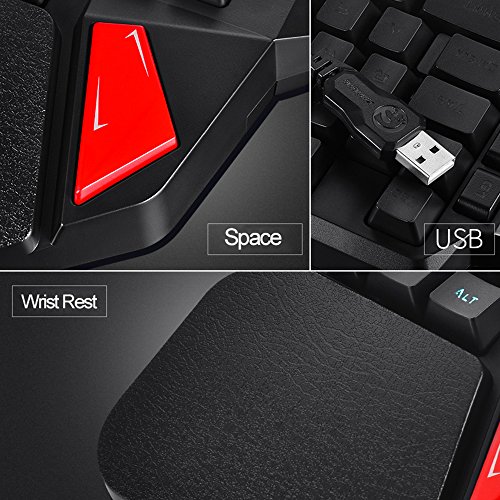 LexonElec K108 Teclado de Juego de una Sola Mano K108 Teclado de Juego con Cable 38 Teclas 3 Colores LED retroiluminado USB Multimedia de una Mano Teclado de Gamer con reposamuñecas para PC