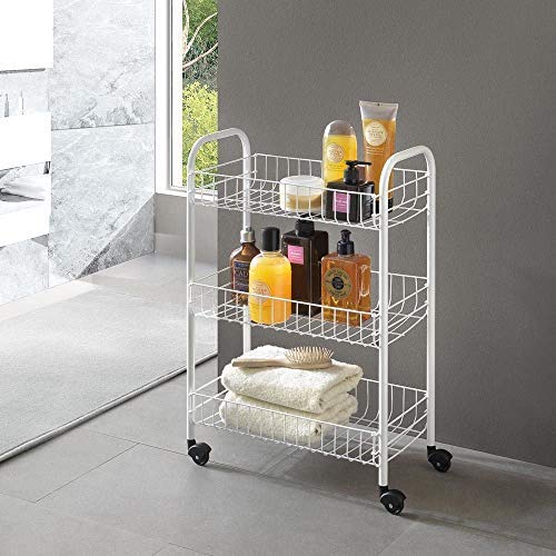 LEYENDAS Carrito Auxiliar con Ruedas y Bandejas de Malla Metálica para Cocina Baño salón Plata (3 Niveles, 37 x 22 x 62cm)