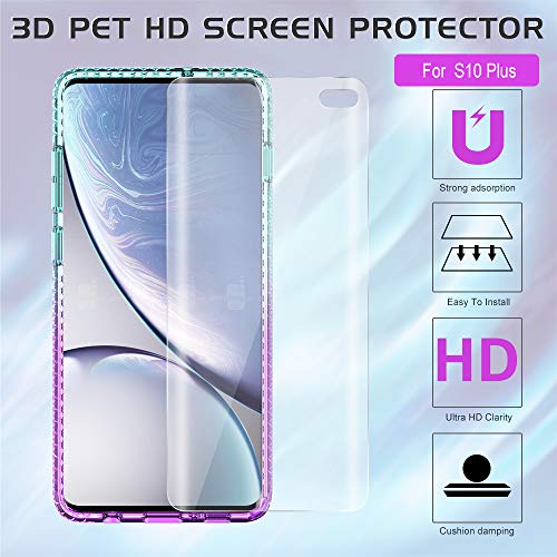 LeYi Funda Samsung Galaxy S10 Plus Silicona Purpurina Carcasa con [2-Unidades Cristal Vidrio Templado],Transparente Cristal Bumper Gel TPU Fundas Case Cover para Movil Galaxy S10 Plus Púrpura/Azul