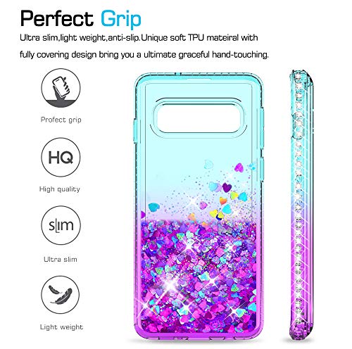 LeYi Funda Samsung Galaxy S10 Plus Silicona Purpurina Carcasa con [2-Unidades Cristal Vidrio Templado],Transparente Cristal Bumper Gel TPU Fundas Case Cover para Movil Galaxy S10 Plus Púrpura/Azul