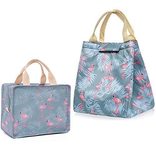 Lezed Bolsa Térmica Almuerzo con Aislamiento de Flamencos Impermeable Bolsa Isotermica Porta Fiambrera Alimentos Lunch Bag Contenedor Aislado para Mujeres, Adultos, Estudiantes y Niños Picnic 2Pack