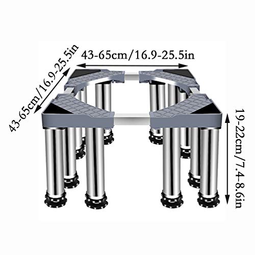 LHSG Base de Soporte para Lavadora con Patas de Acero Inoxidable, Almohadillas Ajustables, Almohadilla antivibración para Lavadora, Aumenta la Altura, Reduce el Ruido, para Secadora y refrigerador