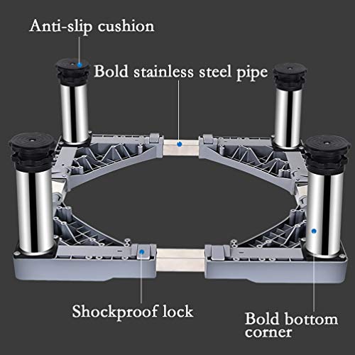 LHSG Base de Soporte para Lavadora con Patas de Acero Inoxidable, Almohadillas Ajustables, Almohadilla antivibración para Lavadora, Aumenta la Altura, Reduce el Ruido, para Secadora y refrigerador