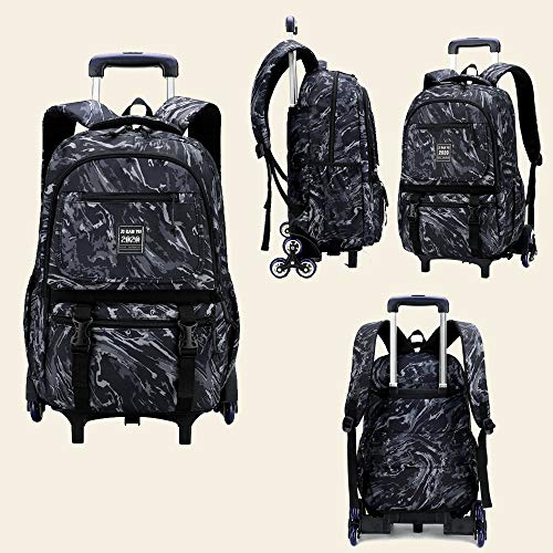 LHY EQUIPMENT Camuflaje Mochila con Ruedas Alta Capacidad Paño de Oxford Impermeable Mochila De Niño Puede Subir Escaleras Mochila Escolar Trolley para Los Grados 5-6 31×16×43CM,Verde