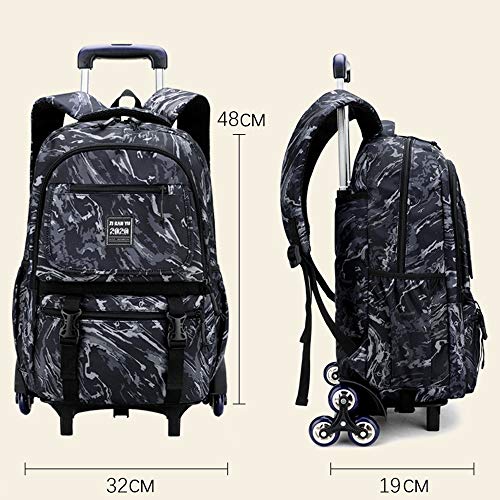 LHY EQUIPMENT Camuflaje Mochila con Ruedas Alta Capacidad Paño de Oxford Impermeable Mochila De Niño Puede Subir Escaleras Mochila Escolar Trolley para Los Grados 5-6 31×16×43CM,Verde