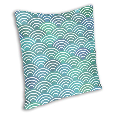 LiBei Funda de Cojín,Escalas Simple Naturaleza Abstracta con círculo de Onda Japonesa Colores Pastel Olas Azules mar Funda de Almohada Cuadrado para Sofá Cama Decoración para Hogar 50x50cm