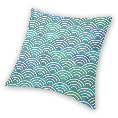 LiBei Funda de Cojín,Escalas Simple Naturaleza Abstracta con círculo de Onda Japonesa Colores Pastel Olas Azules mar Funda de Almohada Cuadrado para Sofá Cama Decoración para Hogar 50x50cm