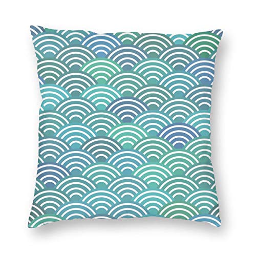 LiBei Funda de Cojín,Escalas Simple Naturaleza Abstracta con círculo de Onda Japonesa Colores Pastel Olas Azules mar Funda de Almohada Cuadrado para Sofá Cama Decoración para Hogar 45x45cm