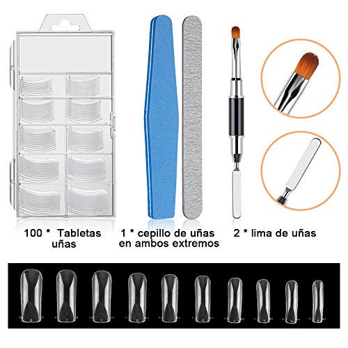 Lictin Kit Gel de Extensión de Uñas- 8 Colores Kit Poly Gel para Uñas con 8 * 30ml Extension Glue , 100 Pcs Uñas, 3 * Polvo de Uñas, Seguro y Fácil, Adecuado Para Manicuristas, Principiantes