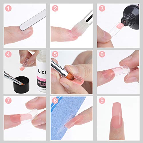 Lictin Kit Gel de Extensión de Uñas- 8 Colores Kit Poly Gel para Uñas con 8 * 30ml Extension Glue , 100 Pcs Uñas, 3 * Polvo de Uñas, Seguro y Fácil, Adecuado Para Manicuristas, Principiantes