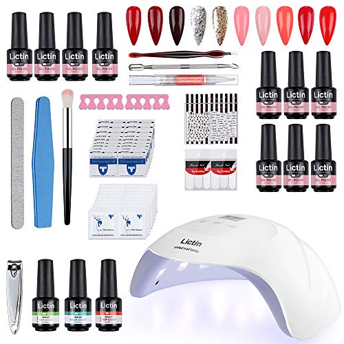 Lictin kit Uñas de Gel-10 Colores Kit Poly Gel para Uñas con 36w LED Lámpara, 8ML Esmalte Semipermanente Gel Uñas con Capa Base Capa Superior, Removedor de Uñas, Herramientas de Manicura