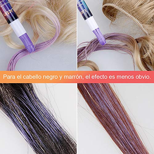 Lictin Tiza para el cabello Tintes capilares con tiza Para niños y niñas Pluma de tinte temporal para el cabello de destello metálico No tóxico Lavable