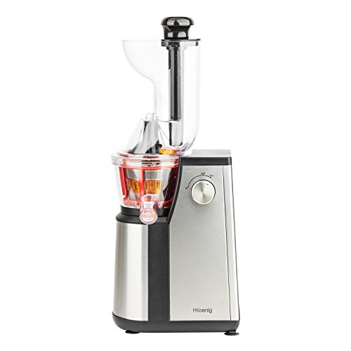 Licuadora para Frutas y Verduras de Prensado en Frío, Extractor de Jugos, Multifunciones, Boquilla Extra Grande, 1 Litro, 60 RPM, 400 W, Libre de BPA, Acero Inoxidable, Gris. H.Koenig_GSX22