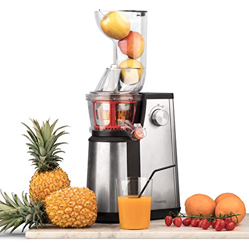 Licuadora para Frutas y Verduras de Prensado en Frío, Extractor de Jugos, Multifunciones, Boquilla Extra Grande, 1 Litro, 60 RPM, 400 W, Libre de BPA, Acero Inoxidable, Gris. H.Koenig_GSX22