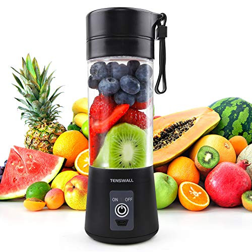 Licuadora portátil Smoothie Maker, Tenswall Licuadora personal con 6 cuchillas de acero inoxidable, licuadora portátil con USB recargable, 380 ml y sin BPA para el hogar, viajes, exteriores