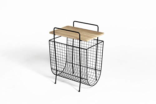 LIFA LIVING Revistero de Suelo, Revistero de Metal con Bandeja de Madera como Mesa de café, Soporte de periódicos para Sala de Estar, Oficina y salón