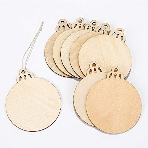 Lifreer 30 piezas de madera natural rodajas de madera redonda bolas en blanco colgantes árbol de Navidad adornos para bricolaje manualidades decoraciones de árbol de Navidad