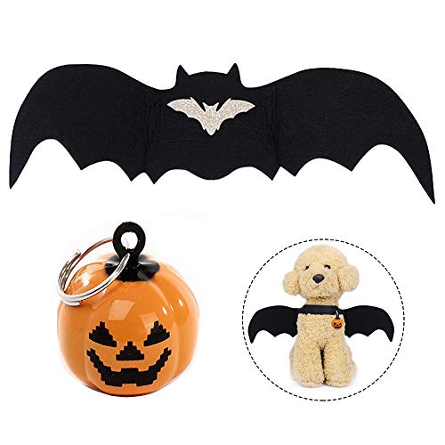 Lifreer Disfraz de Halloween para mascotas, disfraz de gato con alas de murciélago con 2 cascabeles de calabaza, cosplay para cachorro, perro, gato, disfraz de Halloween