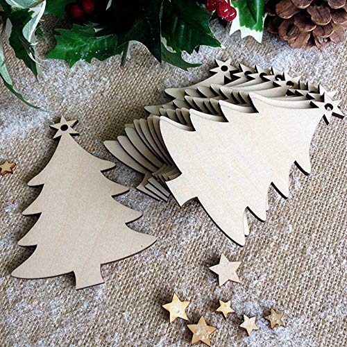 Lifreer Navidad Decoraciones, 30 piezas de madera para colgar adornos de árbol de Navidad con 30 piezas de gemelos para Navidad, manualidades