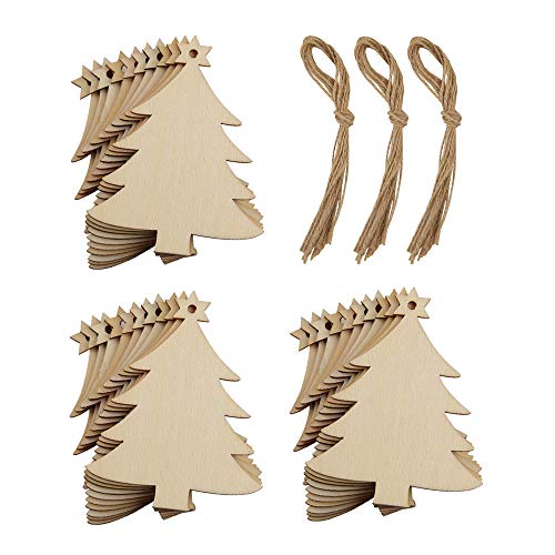 Lifreer Navidad Decoraciones, 30 piezas de madera para colgar adornos de árbol de Navidad con 30 piezas de gemelos para Navidad, manualidades