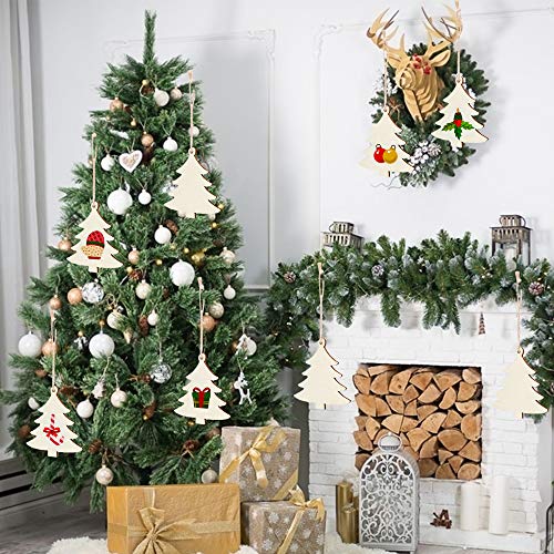 Lifreer Navidad Decoraciones, 30 piezas de madera para colgar adornos de árbol de Navidad con 30 piezas de gemelos para Navidad, manualidades