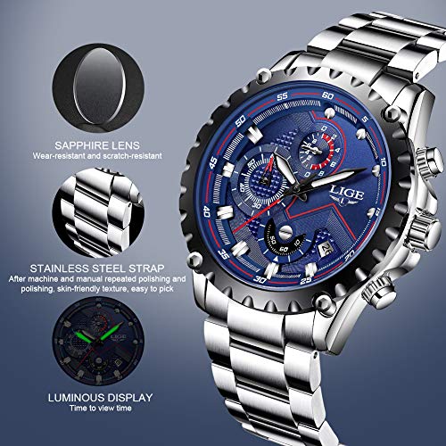 LIGE Relojes Hombres Acero Inoxidable Impermeable 30M Deportes Reloj De Cuarzo Analógico Moda Fecha Negocios Reloj Clásico Negro Hombres