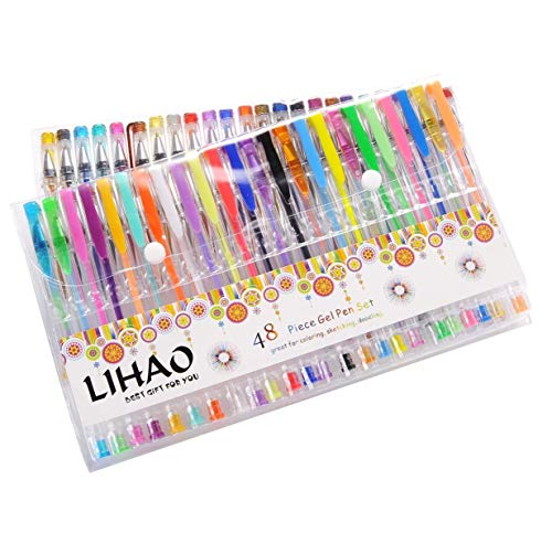 LIHAO 48 Plumas Gel Colores Bolígrafos de Tinta Gel Ink Pen Set