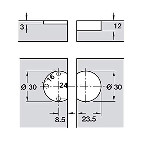 LIKERAINY 90 Grado Bisagra para Puerta Abatible 30mm Bisagras Plano-Medial para Solapas de Aletas de Madera Puertas de Empotrado Mueble Armario Juego de 4