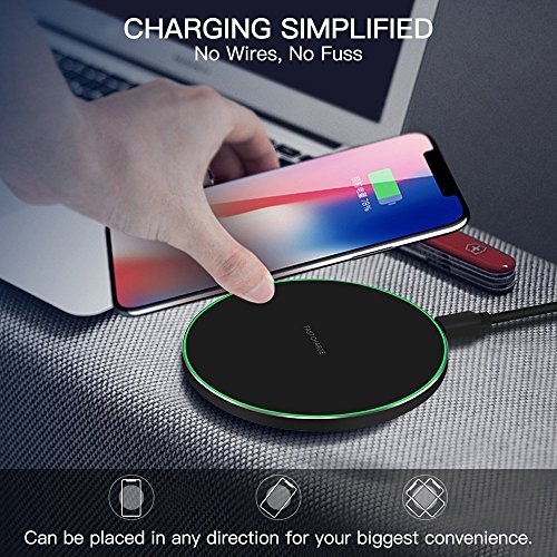 Limxems Cargador Inalámbrico 10W Qi Wireless Carga Rápida Quick Charger para iPhone XS/XS MAX/XR/X / 8 / 8Plus Samsung Galaxy Note 9 /S9 /S8 /S8 Plus /S7 /S8 /S9 / Edge /S6 / Note 8 - Negro