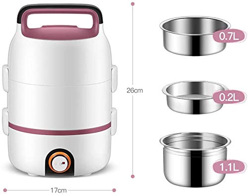 LINANNAN Caja de Almuerzo eléctrica Alimentación Calentador portátil Almuerzo Calentador Set con 3 Capas Diseño del calientaplatos de contenedores, Blanco