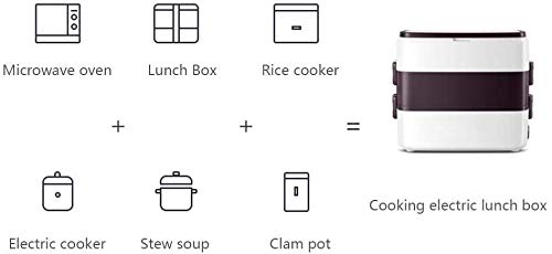 LINANNAN Calefacción eléctrica Caja de Almuerzo del Ministerio del Uso del calientaplatos portátil Bento Calentador de Comidas con Acero Inoxidable de Contenedores, Mini Cocina de arroz