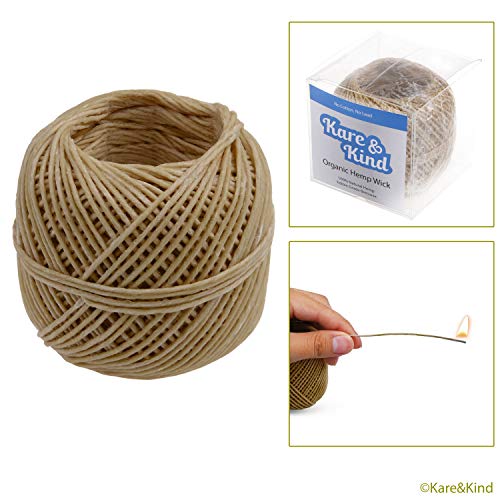 Línea de Mecha de Cáñamo Orgánico – Cáñamo 100% Natural – Cera de Abeja de Grado Comestible – Carrete de 200 pies (1.0 mm) – Sin Algodón, Sin Plomo – Alternativa Encendedores de Butano y Fósforos