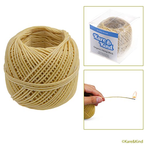 Línea de Mecha de Cáñamo Orgánico – Natural – Cera de Abeja de Grado Comestible – Carrete de 200 pies (1mm) – Sin Algodón, Sin Plomo – Alternativa Perfecta Para Los Encendedores de Butano y Fósforos