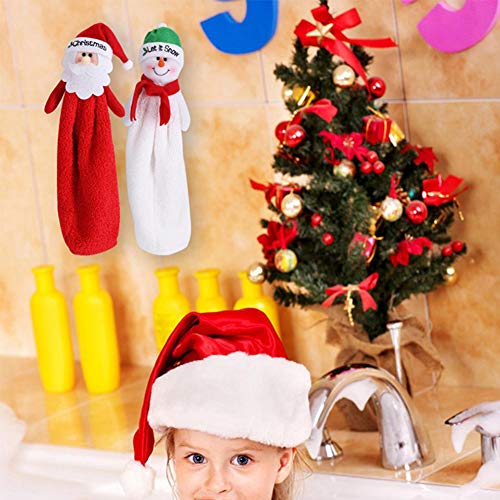 lingzhuo-shop Navidad Toallas De Mano Baño Cocina Blanco Algodón Santa Muñeco De Nieve Limpiar Paño Bordado Anciano Aseo Decoración Navideña