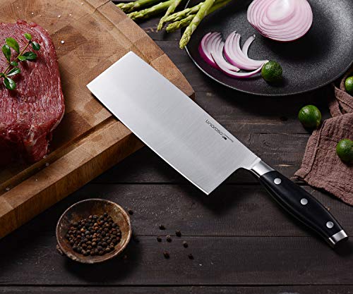 linoroso - Cuchilla China, Cuchillo Chino de 7.5 in, Cuchillo de Carnicero, Cuchillo de Cocina alemán de Acero Inoxidable con Alto Contenido de Carbono Ultra Afilado, Mango ergonómico