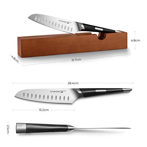 linoroso Santoku Knife - Cuchillo de Chef Afilado de 6 Pulgadas con Elegante Bloque de Almacenamiento de Cuchillos en el cajón - Serie MAKO