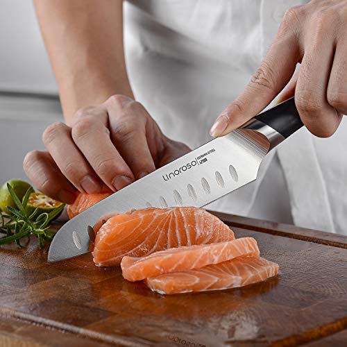 linoroso Santoku Knife - Cuchillo de Chef Afilado de 6 Pulgadas con Elegante Bloque de Almacenamiento de Cuchillos en el cajón - Serie MAKO