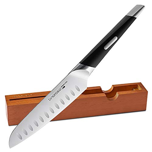 linoroso Santoku Knife - Cuchillo de Chef Afilado de 6 Pulgadas con Elegante Bloque de Almacenamiento de Cuchillos en el cajón - Serie MAKO