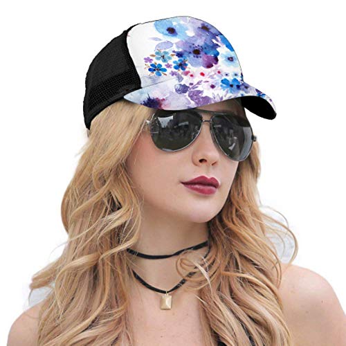 LINPM Gorra de béisbol Hombres Mujeres, Composición artística Pintada a Mano Anémona Bígaro Ajustable Trucker Mesh Summer Vented Baseball Sun Cap Sombrero Sombreros para Hombres