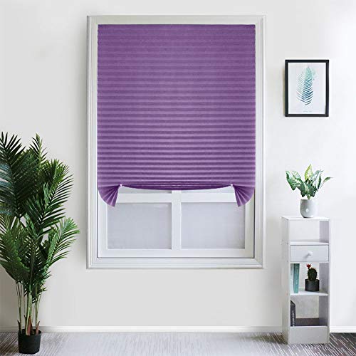 Lionina – Estor plisado, sin agujeros, autoadhesivo, Easy Fix plisado, persiana de protección temporal para puertas de ventanas, baño, cocina, balcón, morado, 90 * 150