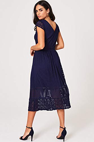 Little Mistress Sacha Crochet Lace Midi Dress Vestido Fiesta Mujer, Azul (Navy 001), 42 (Talla del Fabricante: 14)