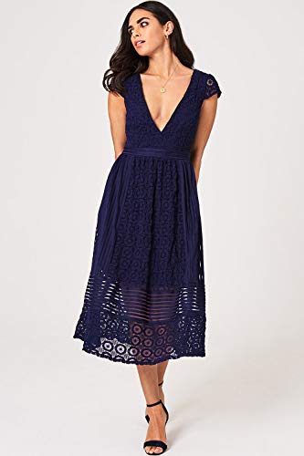 Little Mistress Sacha Crochet Lace Midi Dress Vestido Fiesta Mujer, Azul (Navy 001), 42 (Talla del Fabricante: 14)