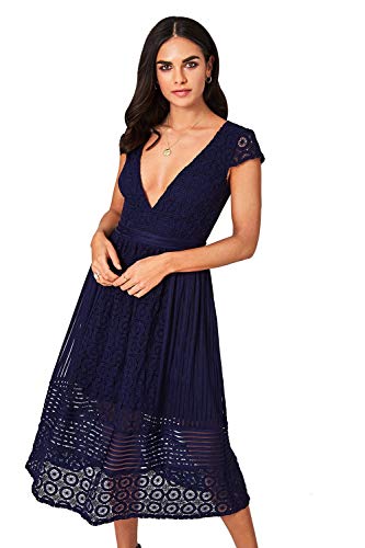 Little Mistress Sacha Crochet Lace Midi Dress Vestido Fiesta Mujer, Azul (Navy 001), 42 (Talla del Fabricante: 14)