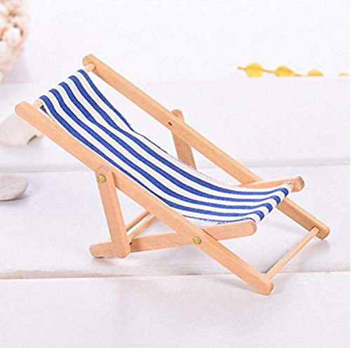 Liuer 3pcs 1:12 Miniatura Silla de Playa Plegable de Madera Chaise Longue Silla de Cubierta Mini Accesorios de Muebles Red Blue Green Stripe Playa Césped Silla de Cubierta casa de muñecas Accesorio